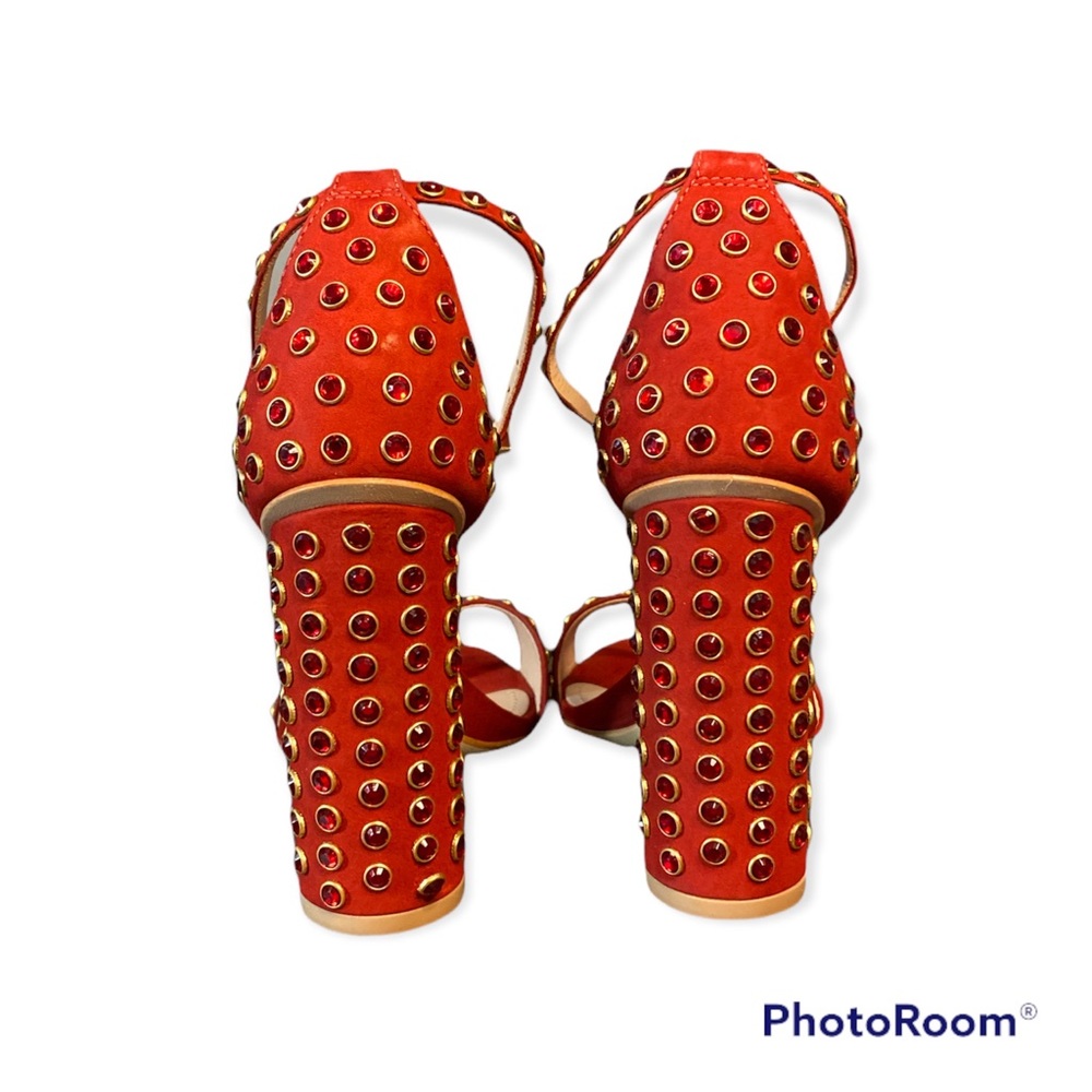 SCHUTZ Red Studded Block Heel Sandals